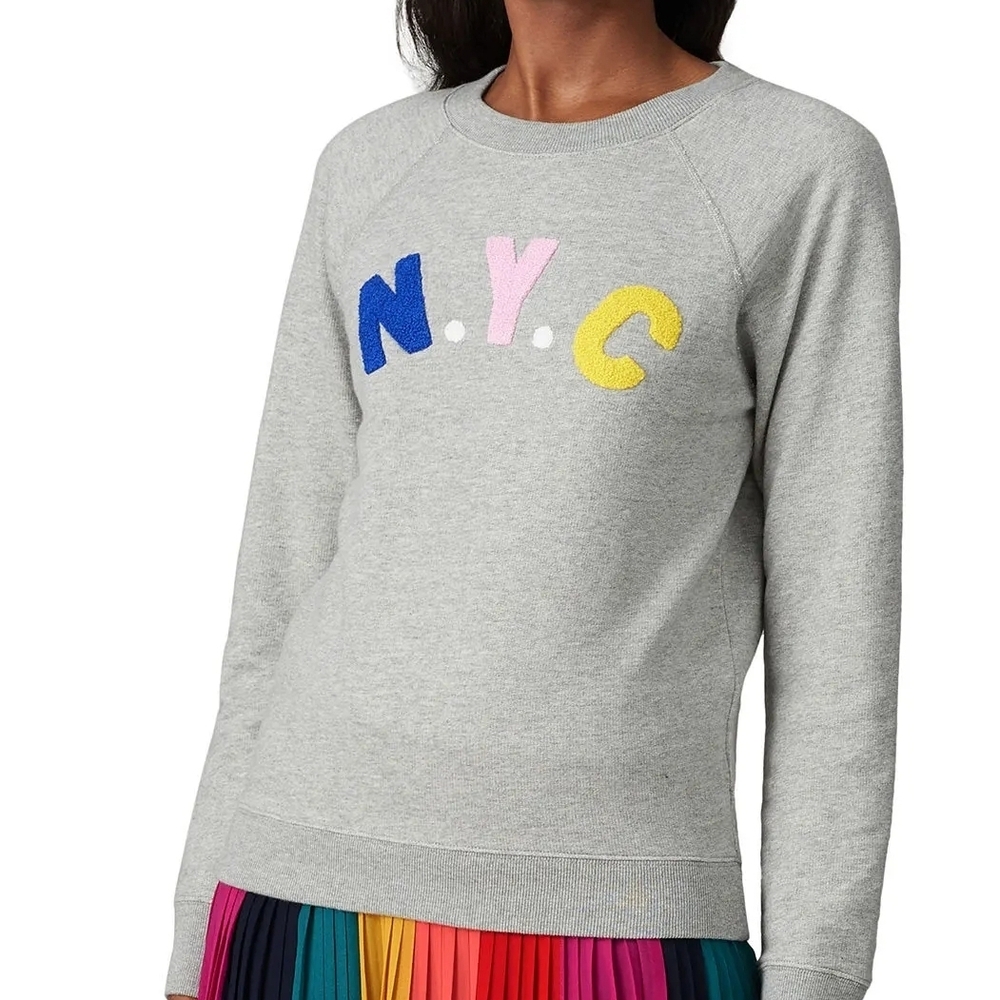 J. Crew Gray Sweater with Blue, Pink, and Yellow Accents